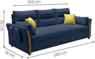 Unicorn Furniture Convertible Sofa Bed King Size Pull Out Sofa Bed with Storage in Cotton Fabric, Tool-Free Assembly, Modern Reclining Sleeper Sofabed for Living Room, Guest Room & Small Spaces (Blue)