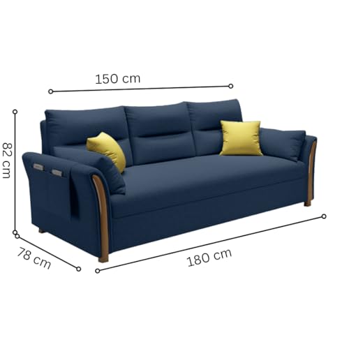 Unicorn Furniture Convertible Sofa Bed King Size Pull Out Sofa Bed with Storage in Cotton Fabric, Tool-Free Assembly, Modern Reclining Sleeper Sofabed for Living Room, Guest Room & Small Spaces (Blue)