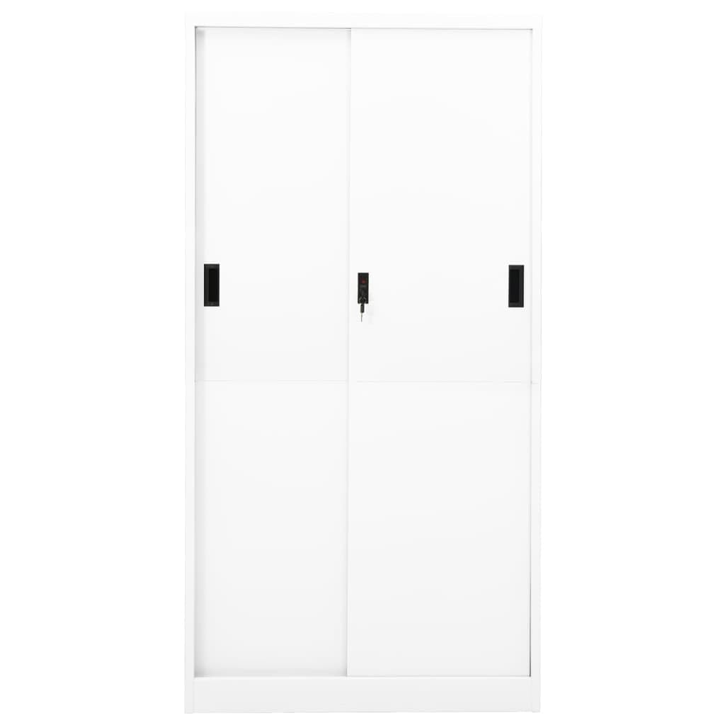 Armadio da ufficio con ante scorrevole, in acciaio bianco, 90 x 40 x 180 cm, con serratura, 4 ripiani regolabili per cartelle, robusto armadio in metallo