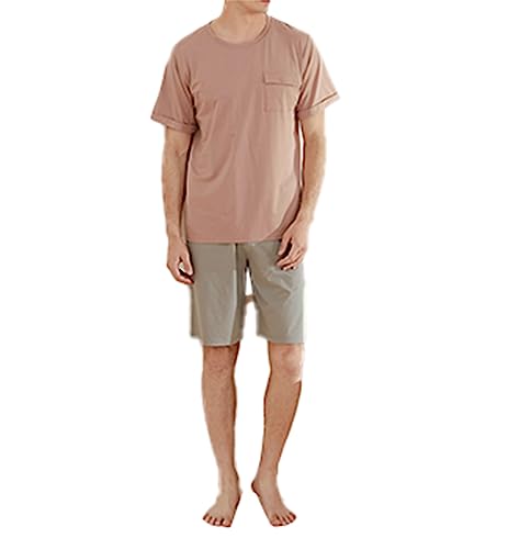 Pyjama 2 pièces hommes avec poches pratiques ensemble nuit manches courtes en coton souple