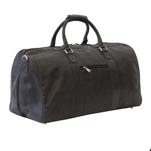 Image of Prime Hide Large Leather Travel Duffle, Duffel Bags Holdall for Travelling Weekend Overnight Vintage Soft Leathers - Black