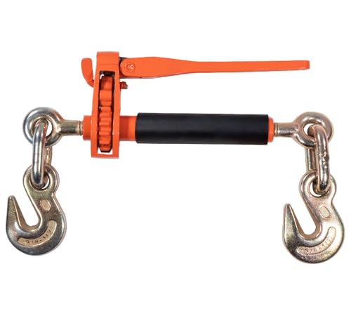 Image of Mytee Products 8 Pack 3 /8 inch - 1 /2 inch Hi-Viz Orange Quick Folding Handle Ratchet Load Binder with Grab Hook 12,000 lbs WLL | Tie Down Hauling Chain Binders for Flatbed Truck Trailer