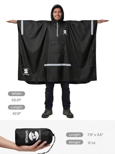 Image of SaphiRose Hooded Rain Poncho Waterproof Raincoat Jacket for Men Women Adults
