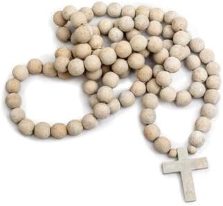 Sugarboo Oversized Prayer Bead Strand (76 in) - Large Wooden Prayer Beads with Cross Charm - Home Accent Table Centerpiece, Shelf Display, or Wall Hanging for Elegant Décor