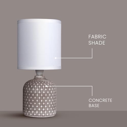 Image of MAGIK Moroccan Mist Decorative Table Lamp (Taupe) | Concrete Base with Off-White Fabric Shade | Includes 5W LED Bulb | E14 Holder | Elegant Ambient Lighting for Bedroom, Living Room & Study