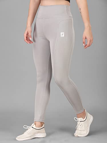 Image of Women's Polyester Blend Legging with High Rise Solid Design and Side Pocket | Stretchable Fitness Bottomwear for Gym, Yoga, Running, Cycling and Workout Sessions