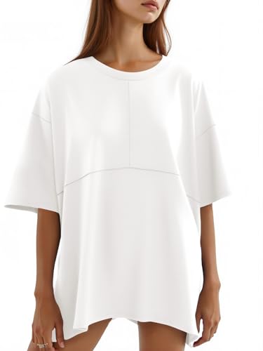 T-shirt surdimensionné femme col rond manches courtes t-shirt oversize épaules dénudées