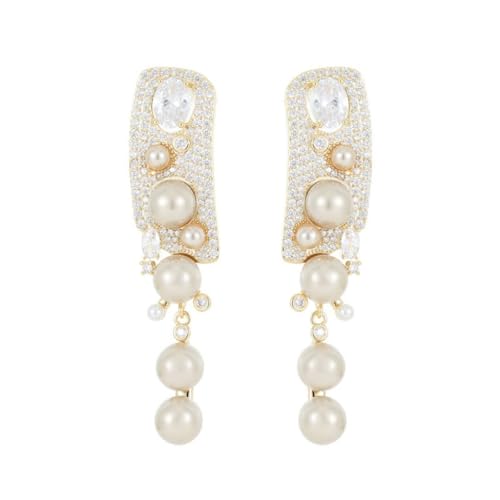 Boucles d'oreilles rétro perle et zircone de style palais français chic