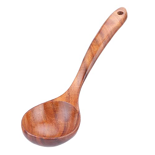 Wooden Ladle, 9.8 Inch Teak Wood Soup Spoons Deep Ladle with Long Handle Hot Pot Soup Spoon Kitchen Spoon for Cooking Stirring Serving