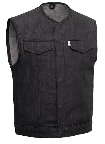 First Mfg Co - Murdock - Men's Motorcycle Biker Riding Black Denim Vest - Large - Drop Tail