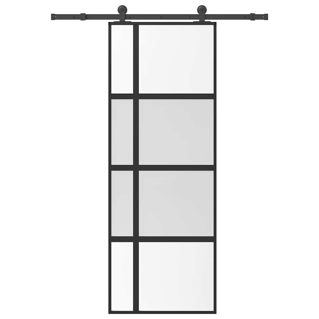 Puerta corredera Set herrajes Vidrio Templado Aluminio 76x205cm Puerta de Granero corredera Estilo rústico Puerta corredera Contiene Guía de Suelo Ajustable