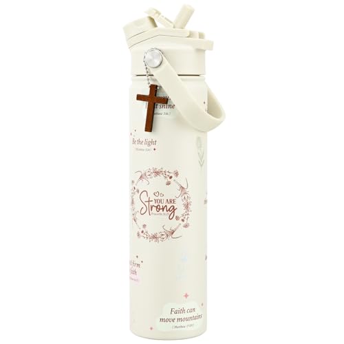 KEWIXY 24 oz Christian Water Bottle, 2-in-1 Lid, Straw & Spo