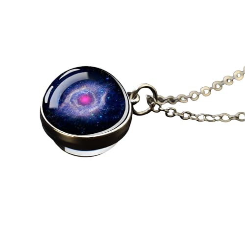 Collier espace lune soleil terre pour homme femme, bijou univers pendentif verre double face