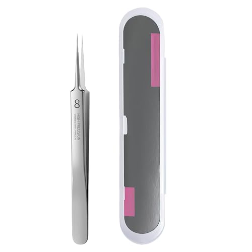 Eliminación de Pinzas Blackhead Precisión Acero Inoxidable, Pinzas Depilar Punta Fina para Espinillas, Acné, Cejas, Pelo Encarnado (con Caja)