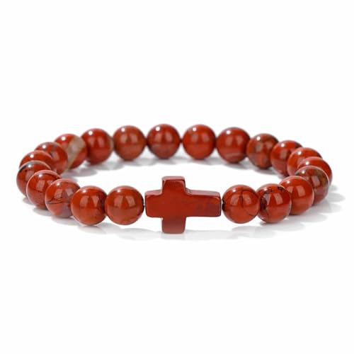 jtkhaweh Good Armband, Armband, Schmuck, Damen Und Herren Lederschmuck Naturstein-Kreuz-Charm-Armband 24.Redstone