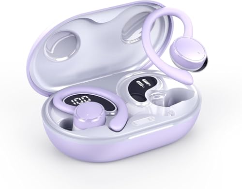 Image of Wireless Earbuds, Bluetooth 5.4 Headphones Sport, 50H Deep Bass Sound Over Ear Buds with 4 ENC Noise Cancelling Mic, Dual LED Display, IP7 Waterproof Earphones with Earhook for Workout /Running /Gym