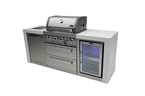 Mont Alpi Mai400-Dfc 32-Inch 4-Burner 78000 Btu Deluxe Stainless Steel Gas Outdoor Kitchen Bar Barbecue Island Grill W/ Infrared Side Burner + Wine Cooler Compact Refrigerator + Rotisserie Kit #TOP2