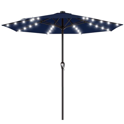 Image of AreShark 12FT Large Patio Umbrella with Solar Lights, Solar Powered Outdoor Umbrella with Crank, Patio Table Market Umbrellas for Garden, Deck, Backyard, Pool and Beach, Navy