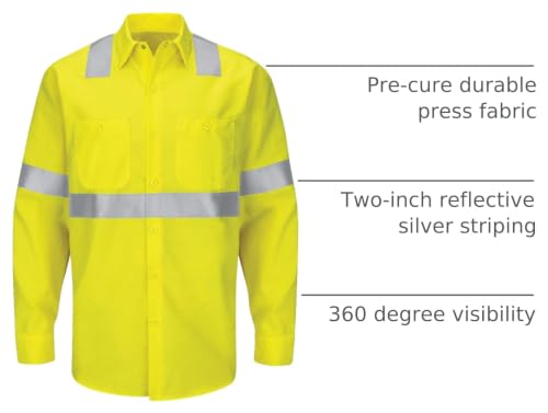 Image of Red Kap Men's Hi Visibility Long Sleeve Ripstop Work Shirt - Type R, Class 2