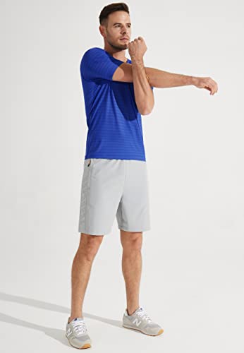 Libin Men's Short Sleeve Workout T Shirts Upf 50+ Running Crewneck Shirts Two Color Stripe Golf Shirts Athletic Casual, Royal Blue, Xxl #TOP4