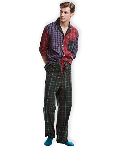Brooks Brothers Mens Cotton Two Piece Pajama Shirt and Pants Lounge Set,