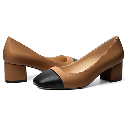 Zamikoo Women's Square Toe Block Heel Pumps, Slip on Chunky Low Heels, Cap Toe Classic Dress Shoes for Office Wedding Event Evening 2 Inches4