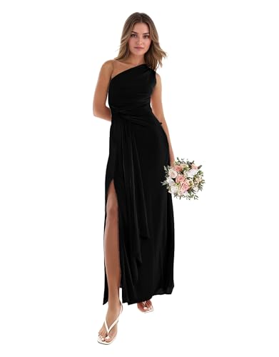 One Shoulder Bridesmaid Dresses for Women 2025 Pleated Chiffon A Line Long Formal Party Dress with Slit