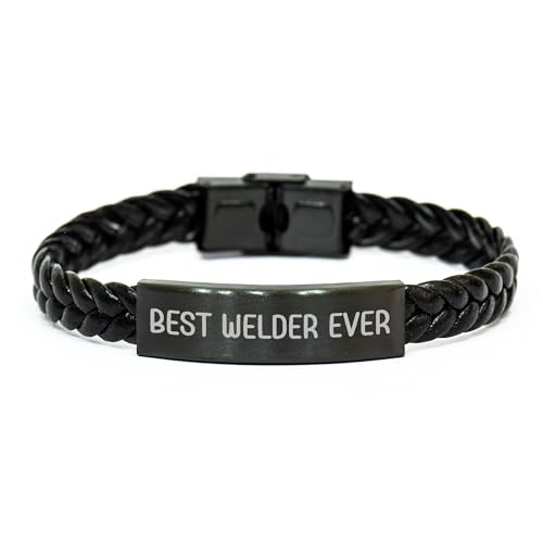Best Welder Gifts, Funny Quote Braided Leather Bracelet, Stainless Steel and PU Leather, 7.87 inches, Gifts from Men to Welder, Christmas Unique Gifts