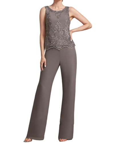 3 Piece Mother of The Bride Pant Suits - 3/4 Sleeve Chiffon Lace Plus Size Women Wedding Guest Formal Outfit with Jacket4