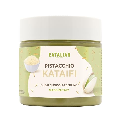 EATALIAN by AMZ BETTER Crema de pistacho con kataifi, deliciosa crema para untar con un sabor único, ideal para untar en pan, perfecta con helado, chocolate y chocolate de Dubái, 200 g, Made in Italy