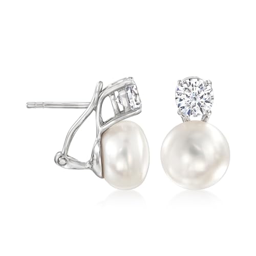 Ross-Simons Italian 10.5-11mm Cultured Pearl and 1.50 ct. t.w. CZ Drop Earrings in Sterling Silver3