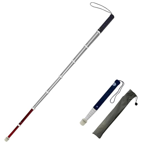 Tavkomco Telescopic Blind Cane -Titanium Alloy Reflective Blind Elderly Guide Cane for Mobility Aids Assist Tool, with Screw-in Marshmallow Cane Tip(A,150cm/59in)
