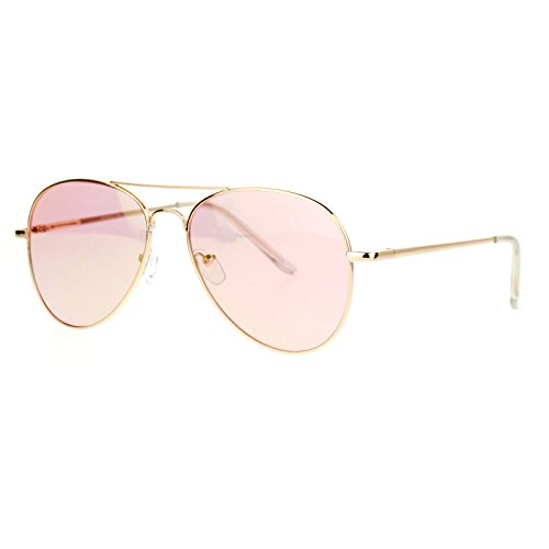 Flat Lens Aviator Sunglasses Thin Metal Spring Hinge Frame Gold Mirror Lens2