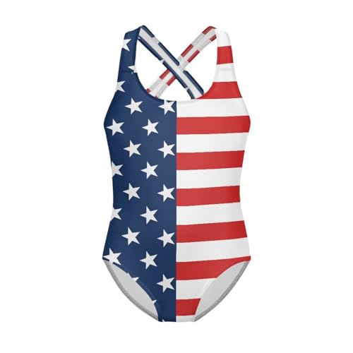 Image of Girls One Piece Swimsuits Summer Quick Dry Crewneck Beach Bathing Suit Cross Shoulder Strap Swimwear 5-14 Years