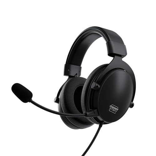 CHERRY XTRFY H2, Casque Gaming Professionnel, Optimisé Pour l'E-Sport, Grands Coussinets Avec Mousse à Mémoire de Forme, Microphone Amovible, Câble Tressé, Noir