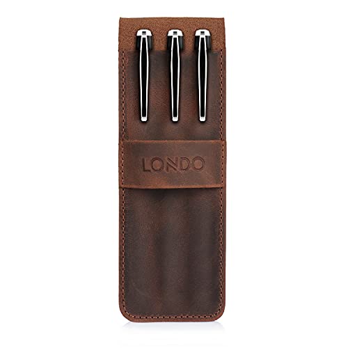 Image of Otto Angelino Londo Genuine Leather Pen and Pencil Case with Tuck in Flap (Mink) (Pack of 3)