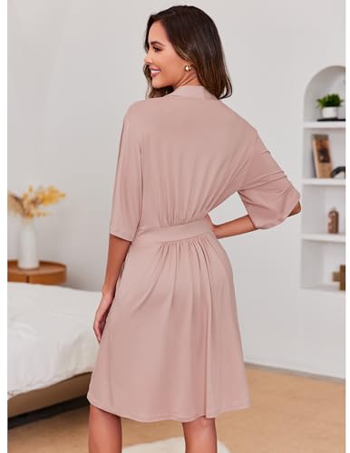 Image of Ekouaer Short Robes for Women Lightweight Kimono Robes Knit Bathrobe Soft Sleepwear with Pockets S-XXL