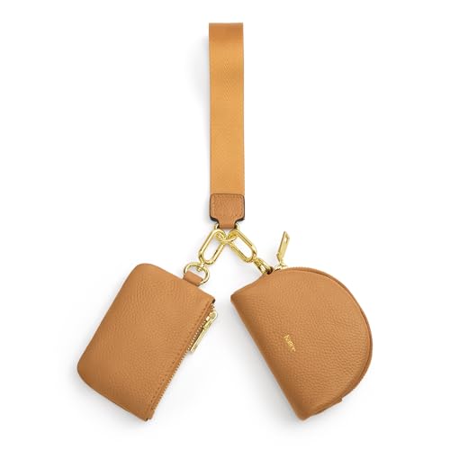 Image of Kattee Mini Leather Wristlet Wallets for Women, RFID Blocking Wallet Women, Dual Pouch Keychain Coin Purse Change Pouch