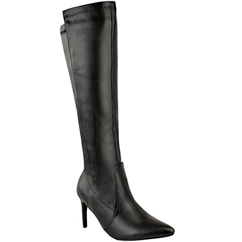 Fashion Thirsty Womens Knee High Stiletto Heel Mid Calf Boots Ladies Comfort Stretch Panel Lightweight Winter Boot Shoes Size