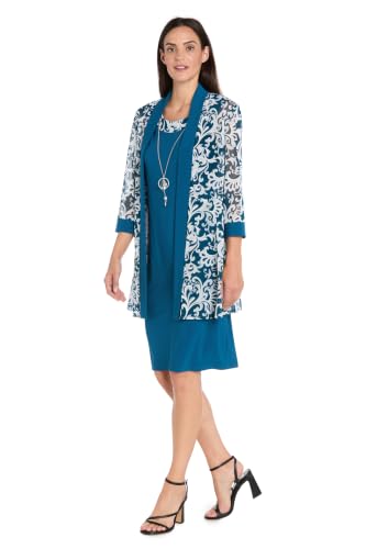 Image of R&M Richards Womens 2-Piece Black & White Jacket Dress Set W /Necklace