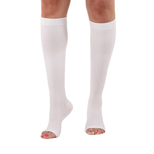 Mojo Compression Socks 20-30mmHg Knee-Hi Stockings | Open Toe | White 2X-Large