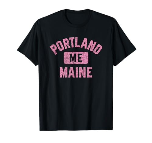 Portland Maine Gym Style Distressed Pink Print T-Shirt