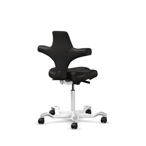 Image of HAG Capisco Standard Chair-White Frame-Upholstered Black Onyx Vinyl