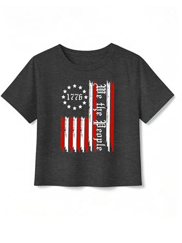 Image of VVNTY Girls American Flag Crop Tops Kids USA Crop Shirt Patriotic 4th of July Tops 5-14 Years