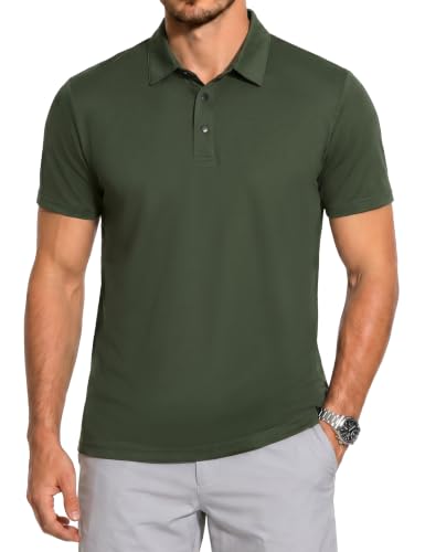 Image of ZENGVEE Mens Polo Shirts Snap Button Golf Polo Shirt Sports Tee Tops S-3XL