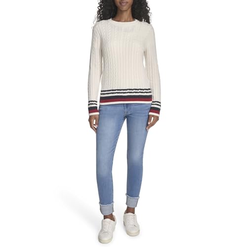 Image of Tommy Hilfiger Women's Cotton Crewneck Cable Sweater