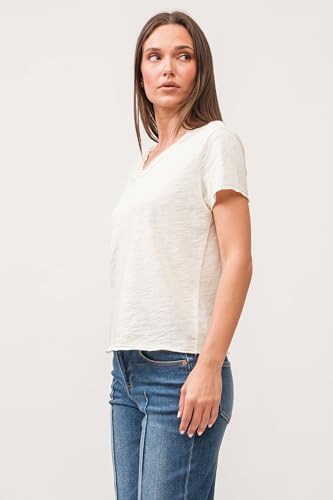 DEAR JOHN Vanya Short Sleeve Vee Neck Women's Slub Tee Knit Relaxed Fit Shirt4