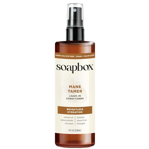 Soapbox Mane Tamer, Leave-In Conditioner Spray to Tame Frizz, Smooth Fly Aways, Hydrate, Add Shine & Detangle Dry, Damaged Hair, Paraben Free, Vegan (8oz)