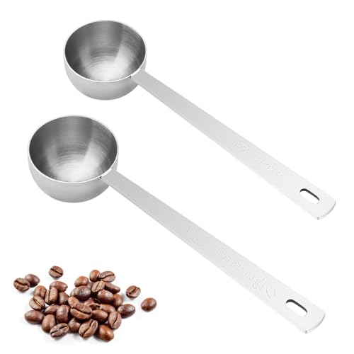 UOCAI 2 pezzi Cucchiai dosatori per caffè, in acciaio inox, cucchiaio dosatore per caffè, in metallo, con manico lungo, per caffè in polvere e caffè