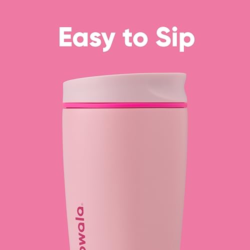 Image of Owala SmoothSip Slider Insulated Stainless Steel Coffee Tumbler, Reusable Cup, Hot Coffee Travel Mug, BPA Free 12 oz, Pink (Pucker Up) (Pack of 8)